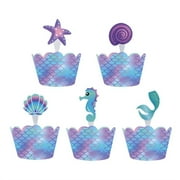 TINKSKY 40pcs Mermaid Cake Decoration Edge Decoration Insert Party Dessert Table Decoration (20 edges 20 insert cards)