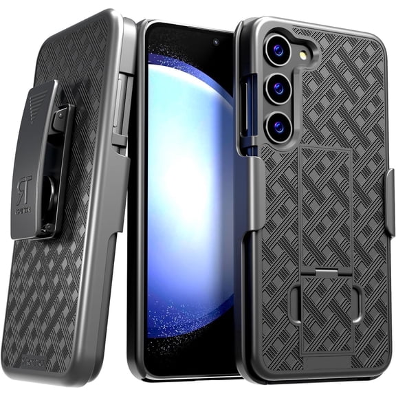 for Samsung Galaxy S23 Plus Case With Belt Clip Holster Rugged Combo Armor Shell Kickstand Swivel Shockproof Cover For Sansung S23 Plus 6.5"(Black)
