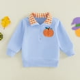 thumbnail image 4 of Toddler Baby Boy Girl Halloween Sweatshirt Pumpkin Embroidery Quarter Zip Collar Long Sleeve Shirt Tops Fall Winter Clothes 1-5T, 4 of 9