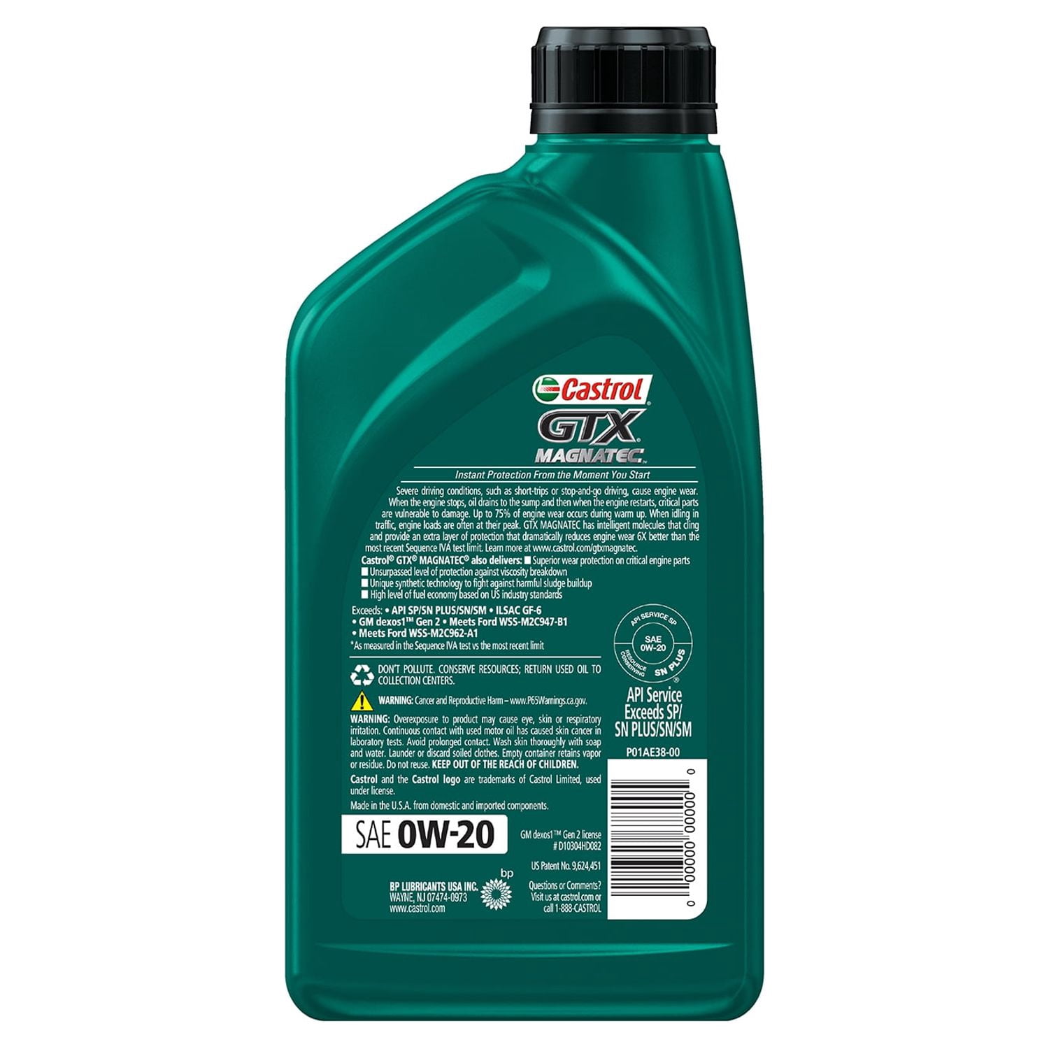 Castrol GTX MAGNATEC 0W-20 Full Synthetic Motor Oil, 1 Quart