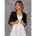 thumbnail image 4 of Casuashion Women's 3/4 Sleeve Cropped Cardigan Open Front Bolero Shrugs for Dresses Crochet Sweaters, 4 of 5