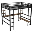 Euroco Full Size Metal Loft Bed with Black MDF Study Desk and Shelves