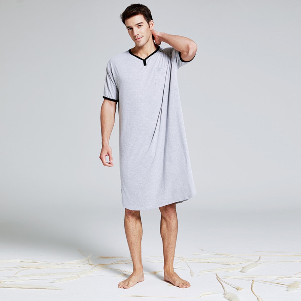 a.Jesdani Men's Nightgown Short Sleeve 