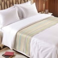 thumbnail image 3 of Colorful Stripes Bed Runner for Twin Size Bed, Watercolor Rainbow Farmhouse Vintage Linen Soft Bedding Scarf Bedding Protector Slipcover Sofa Throw for Bedroom Hotel Guesthouse, 3 of 8