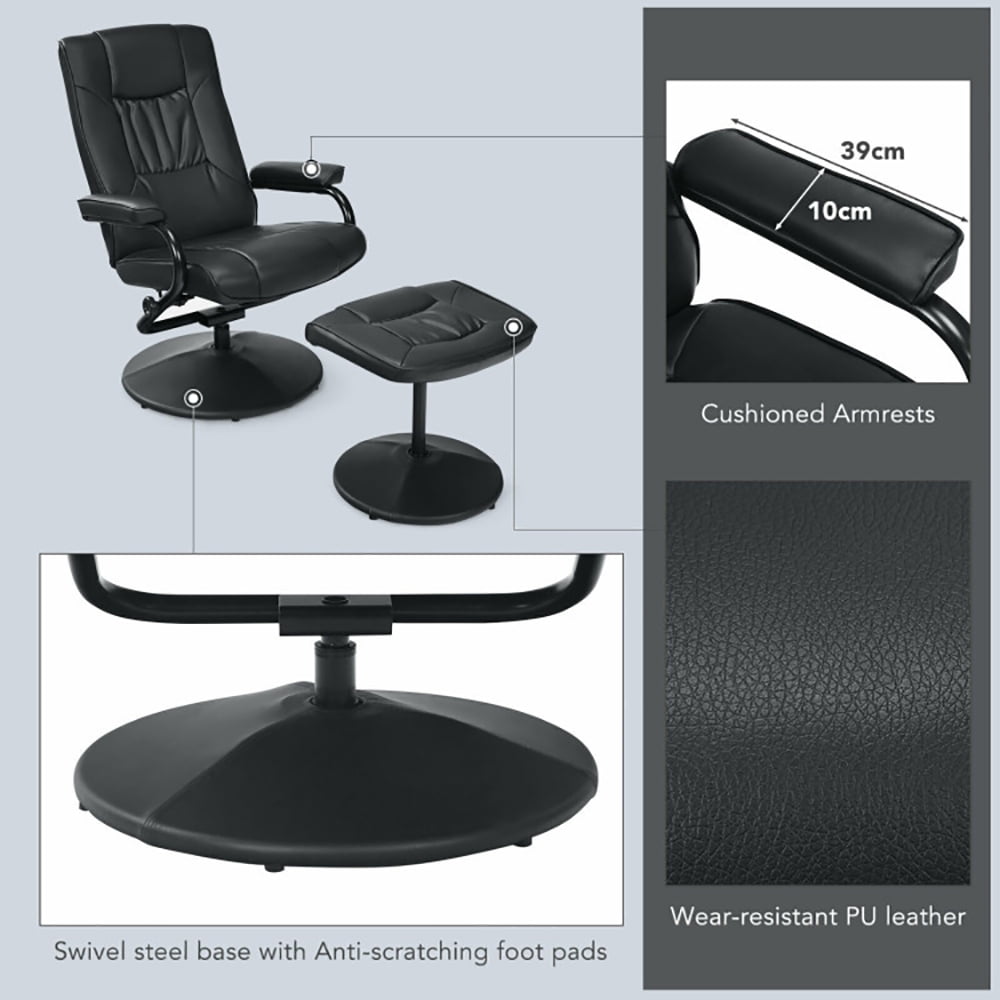Finihen PVC Leather Soft Upholstered Recliner with Ottoman Footrest, 360° PVC Leather Swivel Recliner Chair with Ottoman, for Living Room, Bedroom, Black Finihen PVC Leather Soft Upholstered Recliner with Ottoman Footrest, 360° PVC Leather Swivel Recliner Chair with Ottoman, for Living Room, Bedroom, Black