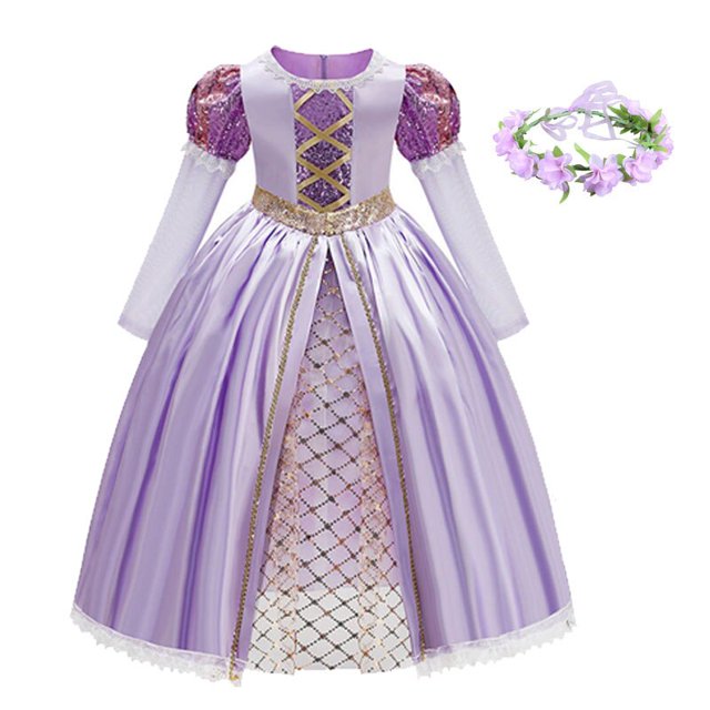 Vestido de princesa Rapunzel para niñas de Disney, cumpleaños, carnaval, fiesta de Halloween, ropa elegante para niñas, disfraz de Cosplay enredado, Set5-6T 130 Gao Jinjia LED