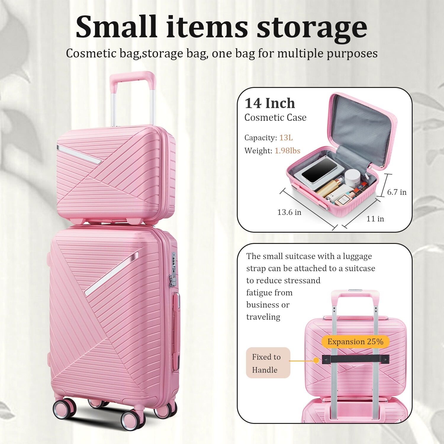 【新品】A VACATION TINY PINK 4-Piece Pink Luggage Set (14/20/24/28 Inch) - Lightweight