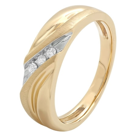 Men’s 10K Yellow Gold Slant Ring w/ Diamond Accents - Mens Wedding Band