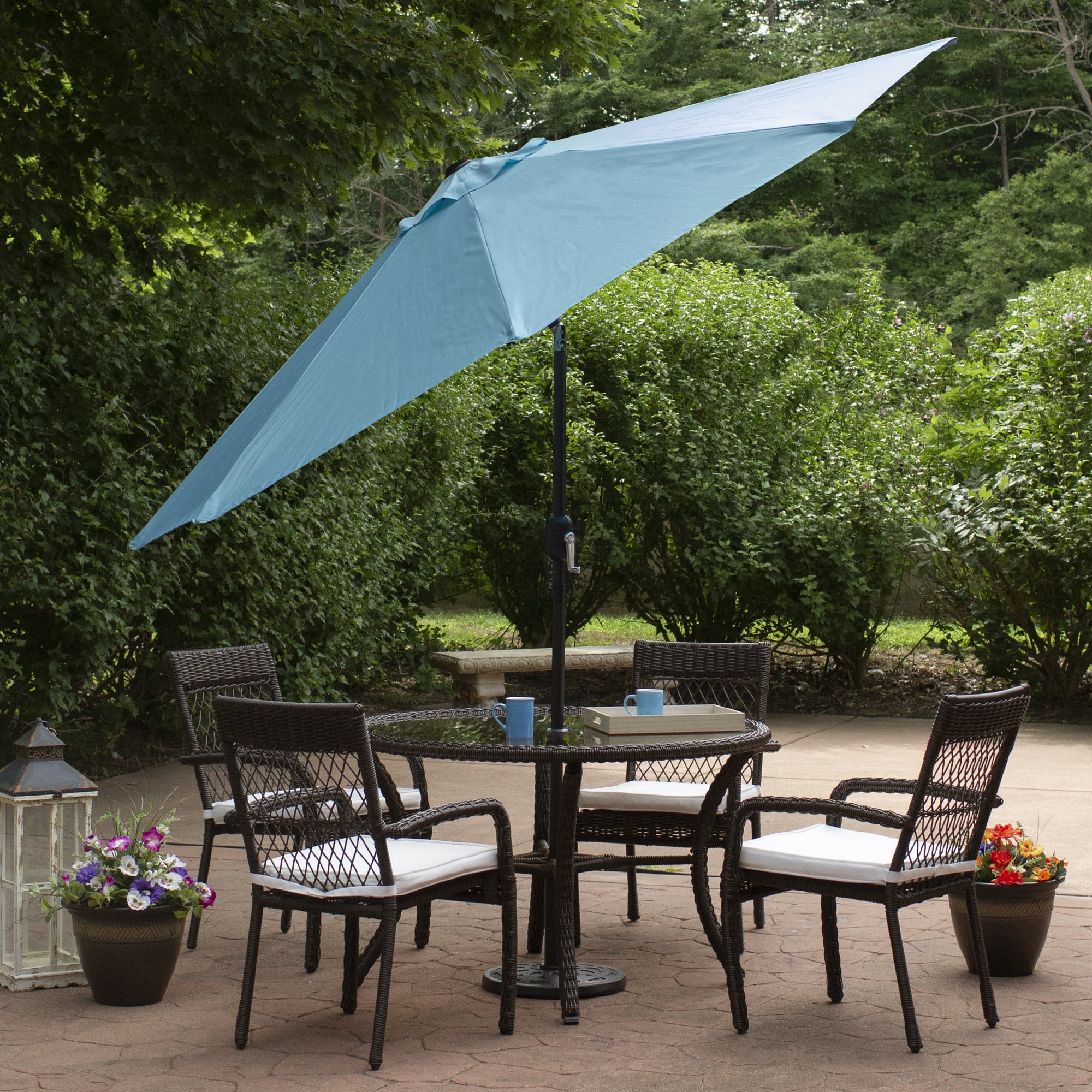 Northlight 9' Outdoor Patio Market Umbrella with Hand Crank and Tilt - Turquoise Blue