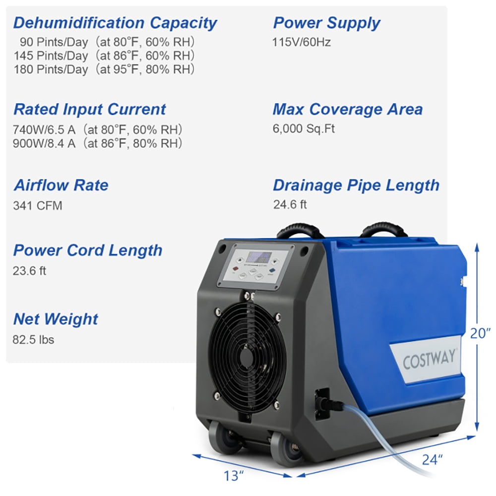 Canddidliike 180 PPD Commercial Dehumidifier with Pump Drain Hose and Wheels-Blue, Dehumidifier for Large Room and Basements