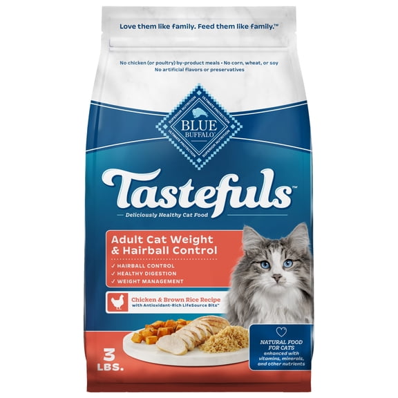 Blue Buffalo Tastefuls Weight & Hairball Control Natural Dry Cat Food, 3-lb. Bag