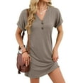 thumbnail image 5 of CHUMUD Womens Summer Nightgown Short Sleeve V Neck Sleepwear Half Button Pajama Dress Loose Soft Loungewear Casual, 5 of 9