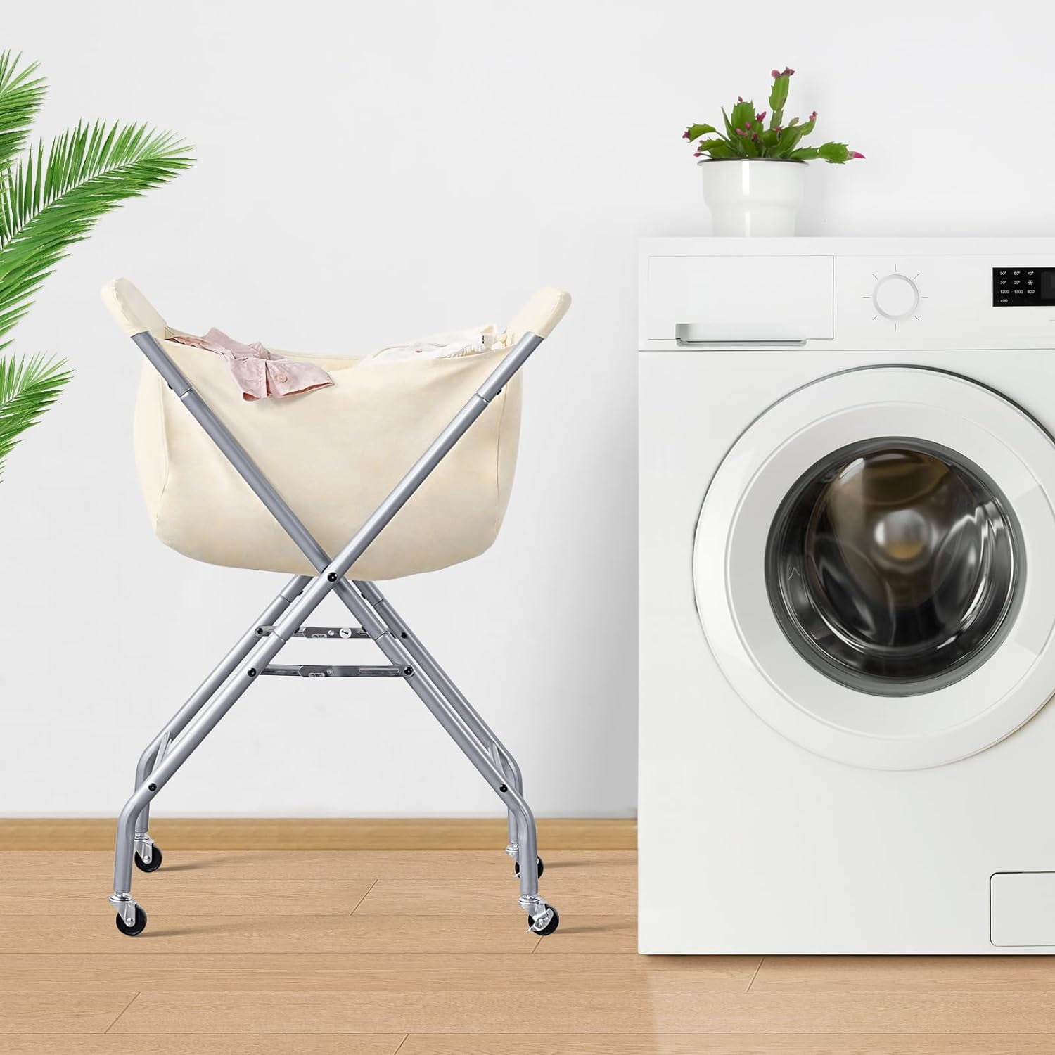 Laundry Cart with Wheels, 33”H Easy Rolling Laundry Hamper with Removable Liner Bag, Sturdy Metal Frame Clothes Basket with 4 Casters and 2 Brakes