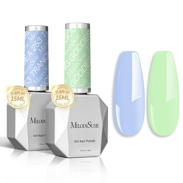 Set de esmaltes de uñas en gel MelodySusie Thick, 15 ml, azul claro y verde