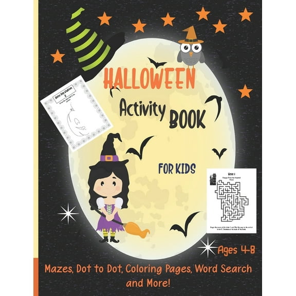 Halloween Kids Activity Book: Ages 4-8: Word Search, Mazes, Dot to Dot, Coloring Pages, Draw the Picture, 30 Fun Activities One Sided Pages (Paperback)