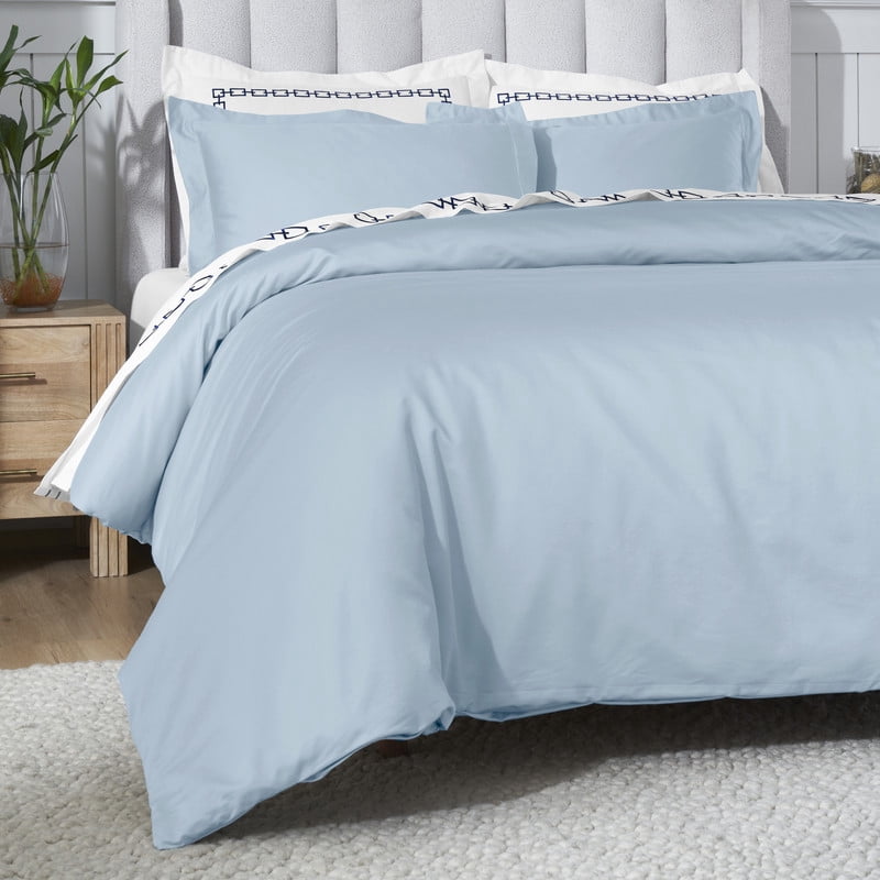 Superior 650 Thread Count Egyptian Cotton Duvet Cover Set, Baby Blue, Twin