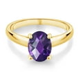 thumbnail image 2 of Gem Stone King 1.50 Ct Oval Checkerboard Purple Amethyst 10K Yellow Gold Ring, 2 of 4