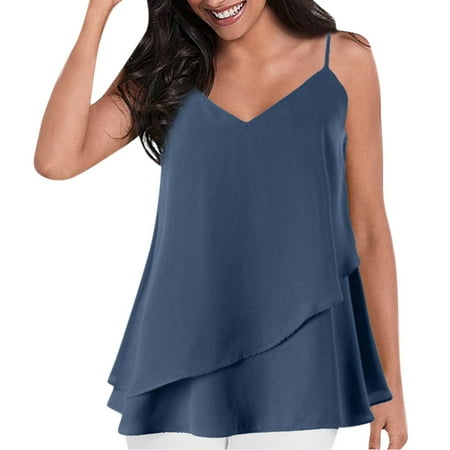 

Women s Sexy Fashion Solid Color Small Strap Double Ruffled Camisole Hot6sl4873903