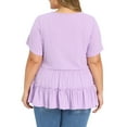 thumbnail image 4 of GRACE & GRANDEUR Women's Plus Size Easter Babydoll Tops Textured Tiered Pleated V Neck Short Sleeve Casual Loose Fit Summer Peplum Blouses 1X Purple, 4 of 7