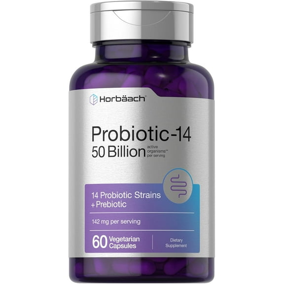 Probiotics 50 Billion CFUs | 60 Capsules | with Prebiotics | Non-GMO and Gluten Free | by Horbaach