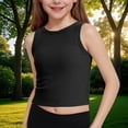 thumbnail image 2 of Taqqpue Girls Tank Tops Soft Cotton Crewneck Sleeveless Athletic Undershirt Lightweight Hem Loose Fit Cute Summer Top Dancewear Solid Wide Strap Comfortable Racerback Tank 5-15 Years, 2 of 8