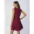 thumbnail image 5 of Women'S Ruffle Hem Sleeveless Tank Dress Round Neck Casual Smock Summer Mini Dresses Wine Red S, 5 of 6