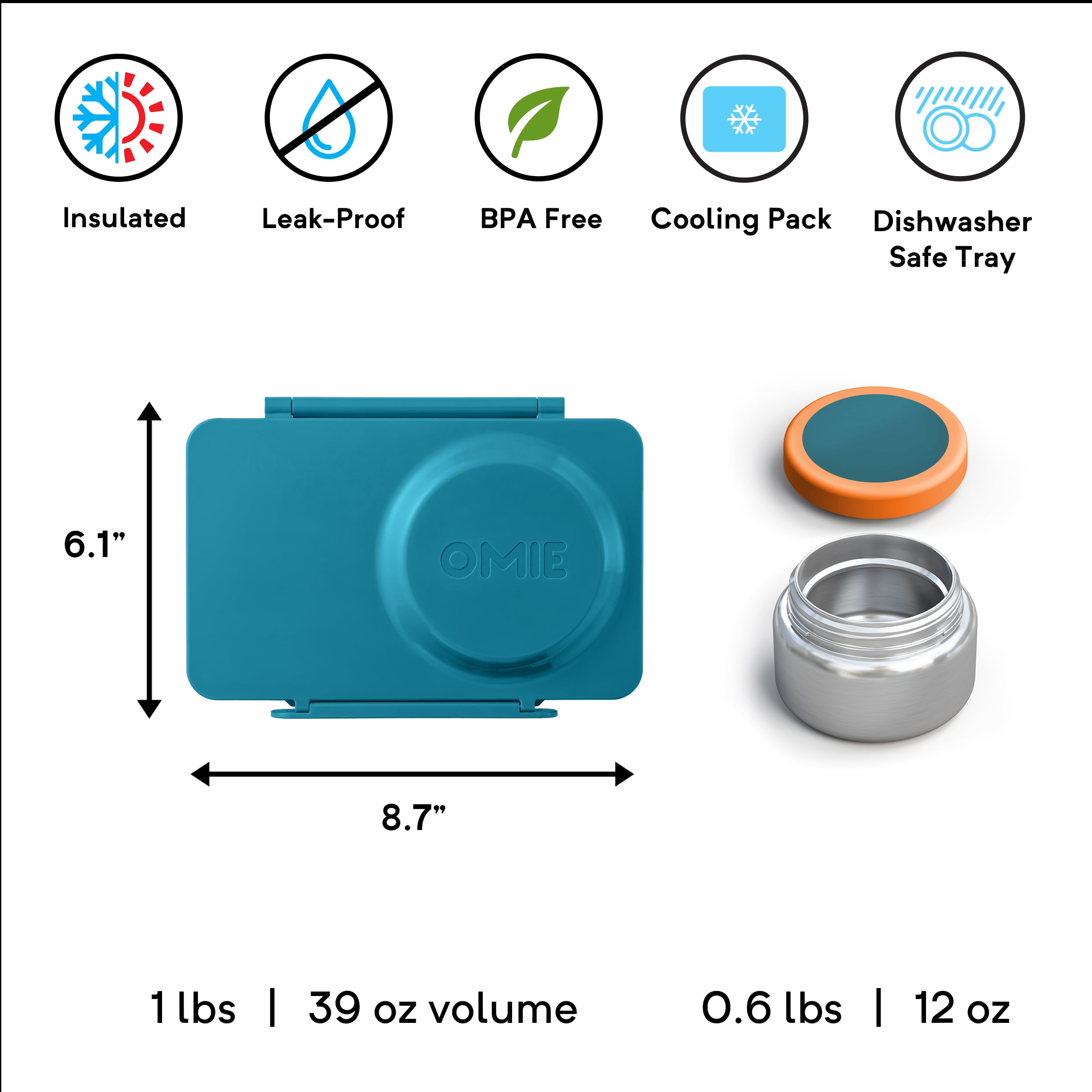 OmieBox UP is an Insulated Bento Lunch Box with a 12oz Thermos - Teal Green by OmieLife