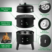 Seizeen 16 Smoker Outdoor 3-in-1 Charcoal Grill, Portable BBQ Grill Fire Pit Combo Double-layer Design