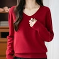 thumbnail image 6 of Aueoeo Women's Casual V-Neck Sweater Solid Color Basic Knitted Sweater Fashion Outfit Basic Classic Loose Sweater, 6 of 6