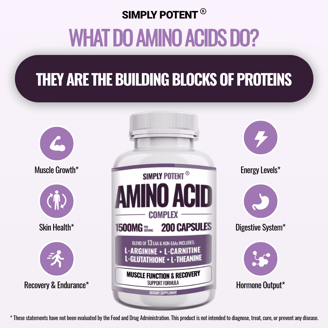 amino acids that make up glutathione Simply Potents Amino Acid Complex Capsules, 1500mg, Muscle Recovery, Skin,  Endurance, Digestion