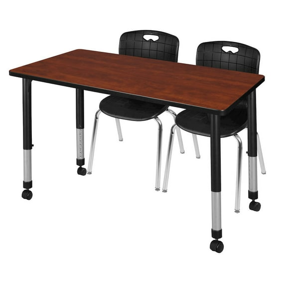 Regency 48x24 Mobile Adjustable Classroom Table- Cherry & 2 Andy 18 Stack Chairs- Black
