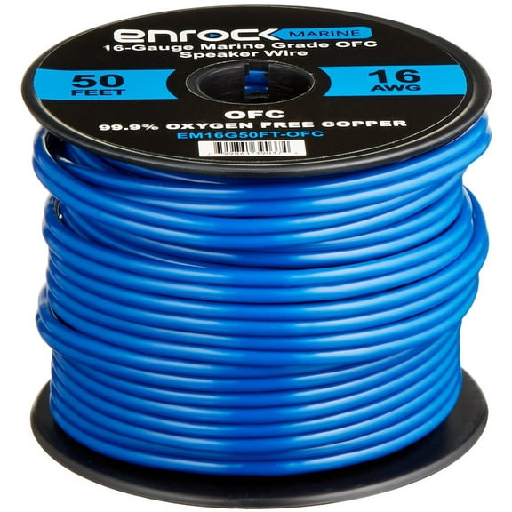 Enrock Audio Marine Grade Spool of 50 Foot 16-Gauge Tinned Speaker Wire - Connects to A/V Receiver and Amplifier - Flexible PVC Tin Copper Plated OFC Wire Ideal For Boat Yacht, Outdoor Speaker Install