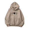 thumbnail image 2 of Gibobby Sudadera oversize mujer, Sudadera de manga larga para mujer, bloque de color, con capucha y cordón(Caqui,M), 2 of 4