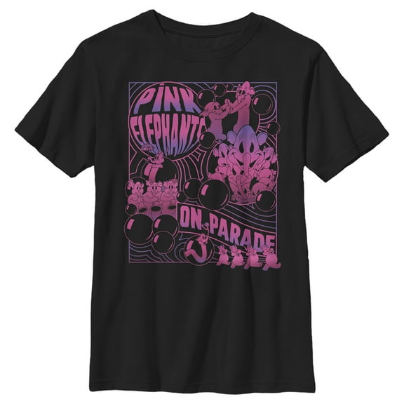 Boy's Dumbo Pink Elephants on Parade Graphic Tee Black Large