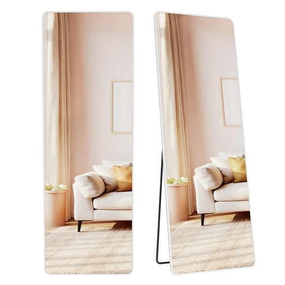 "SONGMICS Full Length Mirror, 160 x 50 cm, Full Body Mirror with Stand, Aluminium Alloy Frame Floor Mirror, Tempered Glass, for Bedroom, Living Room,Cloakroom, Rectangle Matte White