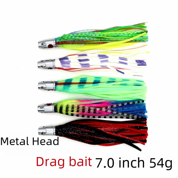 Cebo de arrastre con cabeza de metal, cebo falso con aceite, cebo marino, pez vela Golden Lance