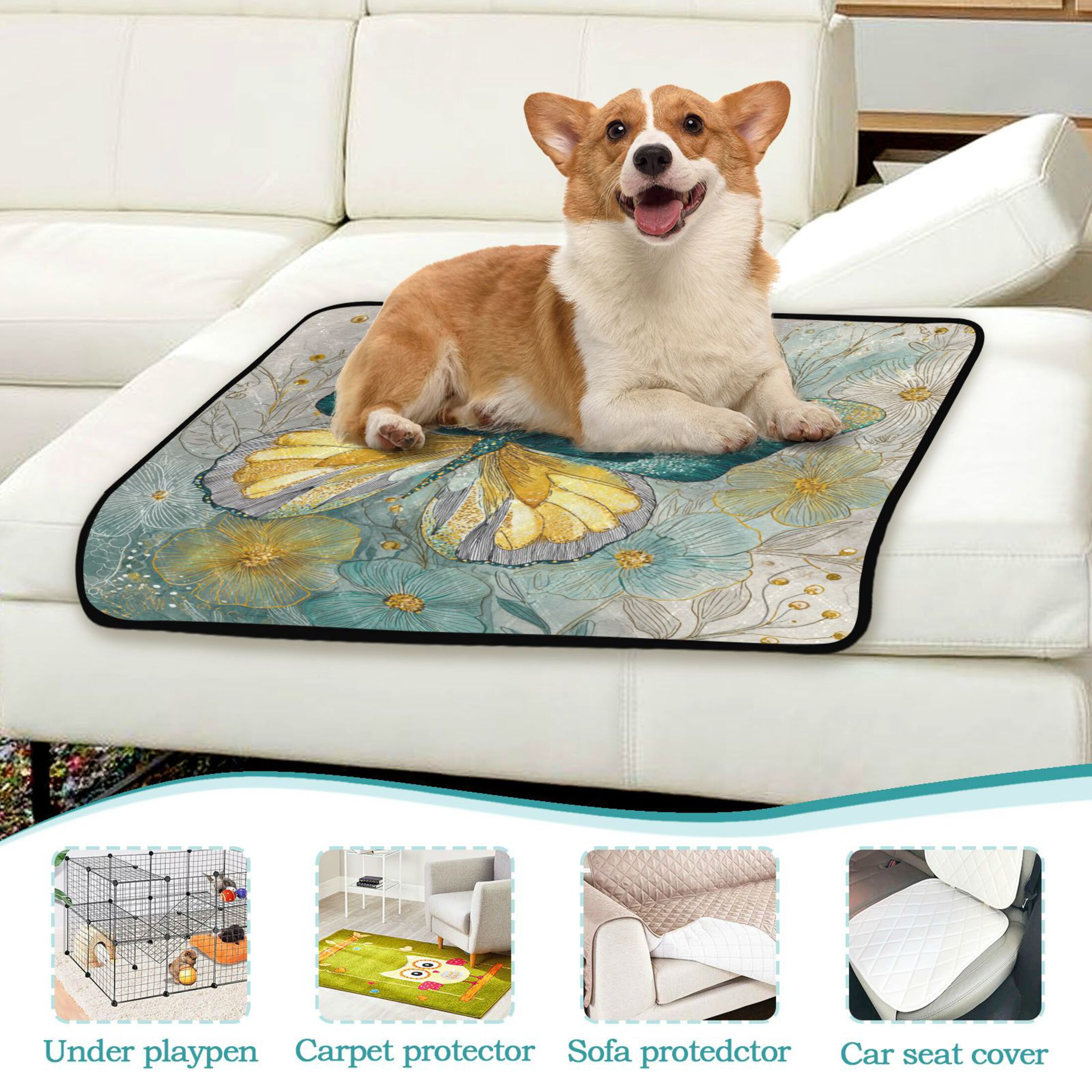 Qxltty Emerald Butterfly Cat litter Pads Pet Set of 2 Diaper Mats Center Anti-leakage Layer Absorbent Soft and Comfortable