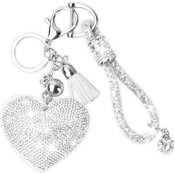 1Pcs Rhinestone Keychain Heart Tassel Crystal Keyring Car Pendant Charm Purse Decor Sliver