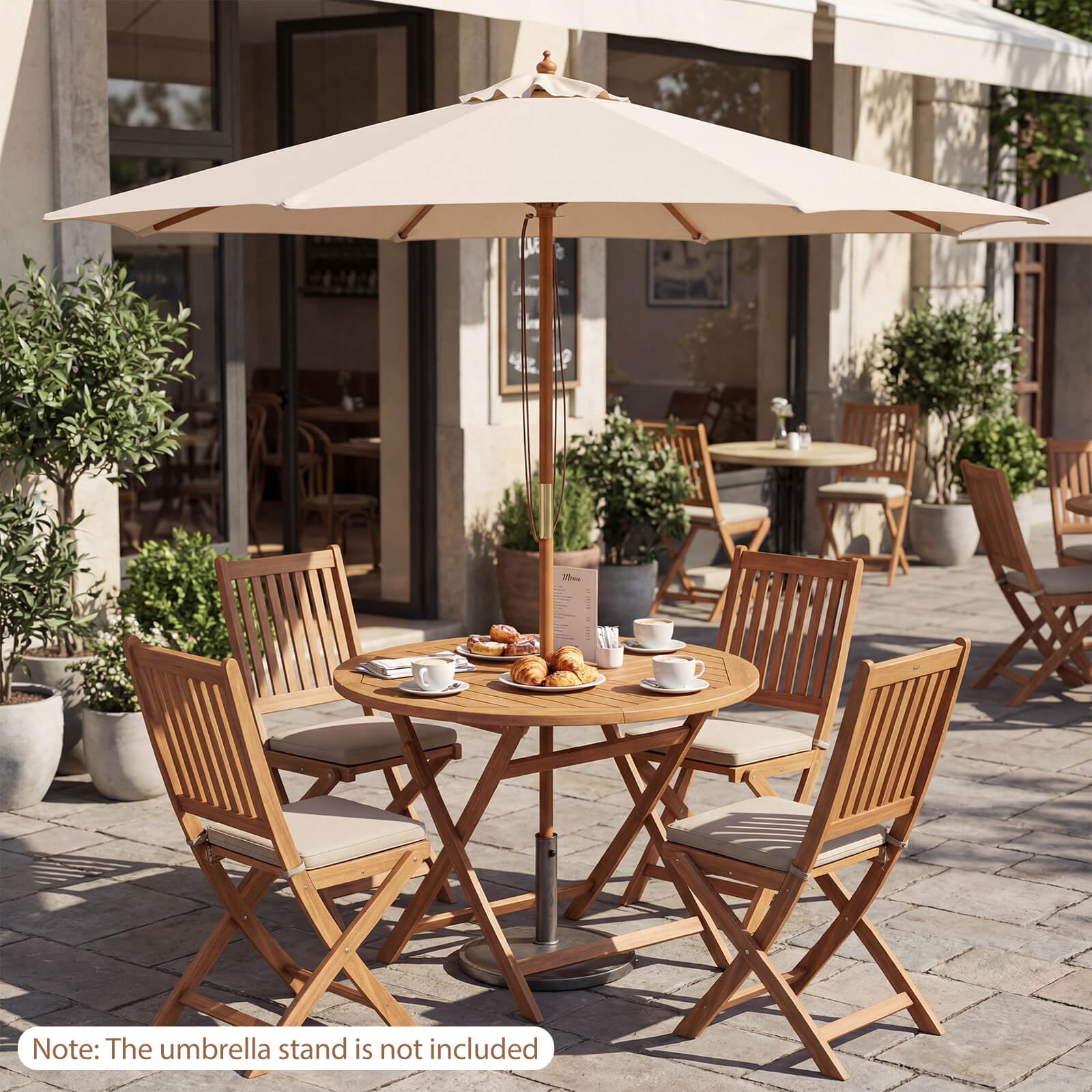 Costway 9 FT Patio Umbrella with Adjustable Height Rope Pulley Lift Vented Top 8 Sturdy Ribs Beige