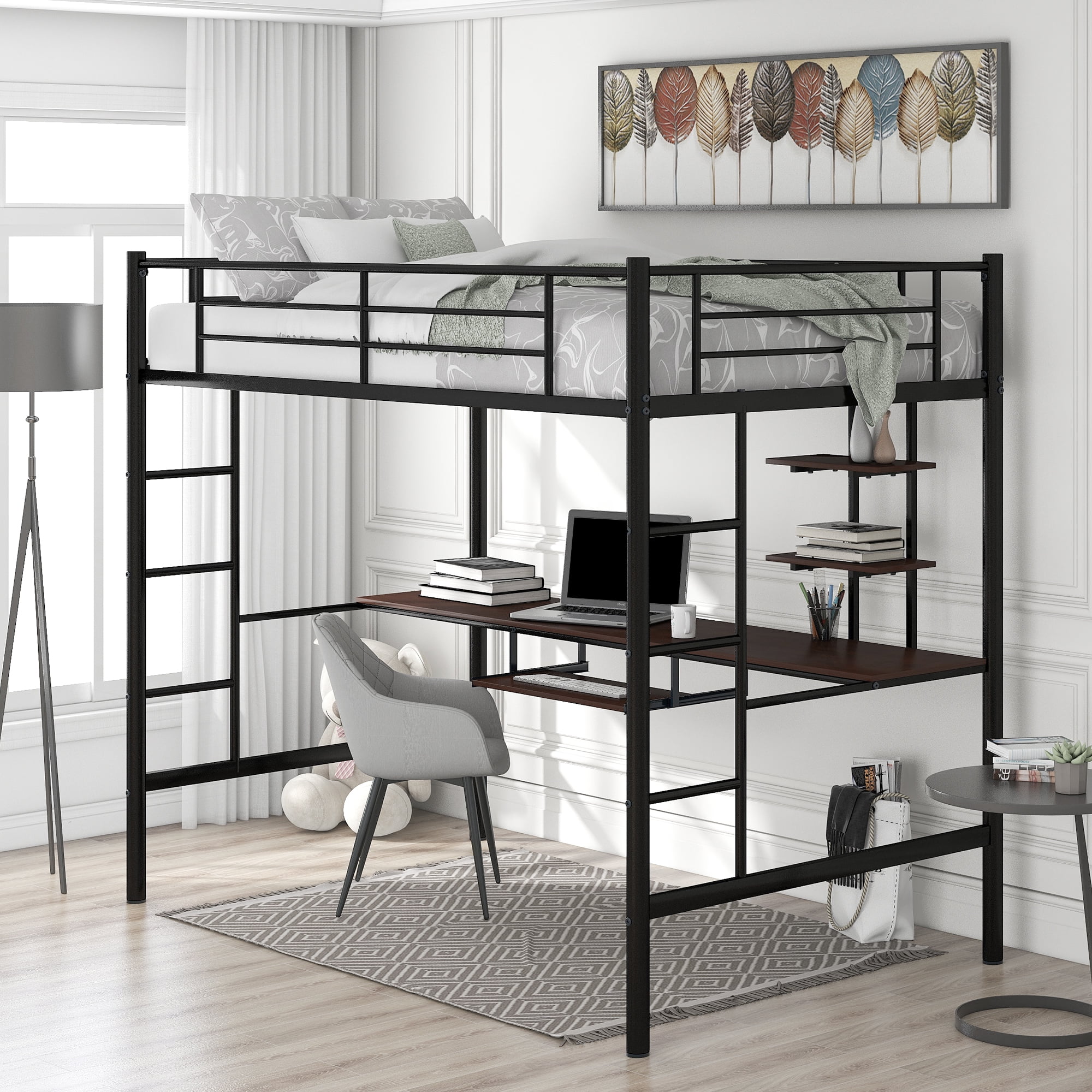 Buy Euroco Metal Loft Bed with Desk, Full, Black Online at Lowest Price