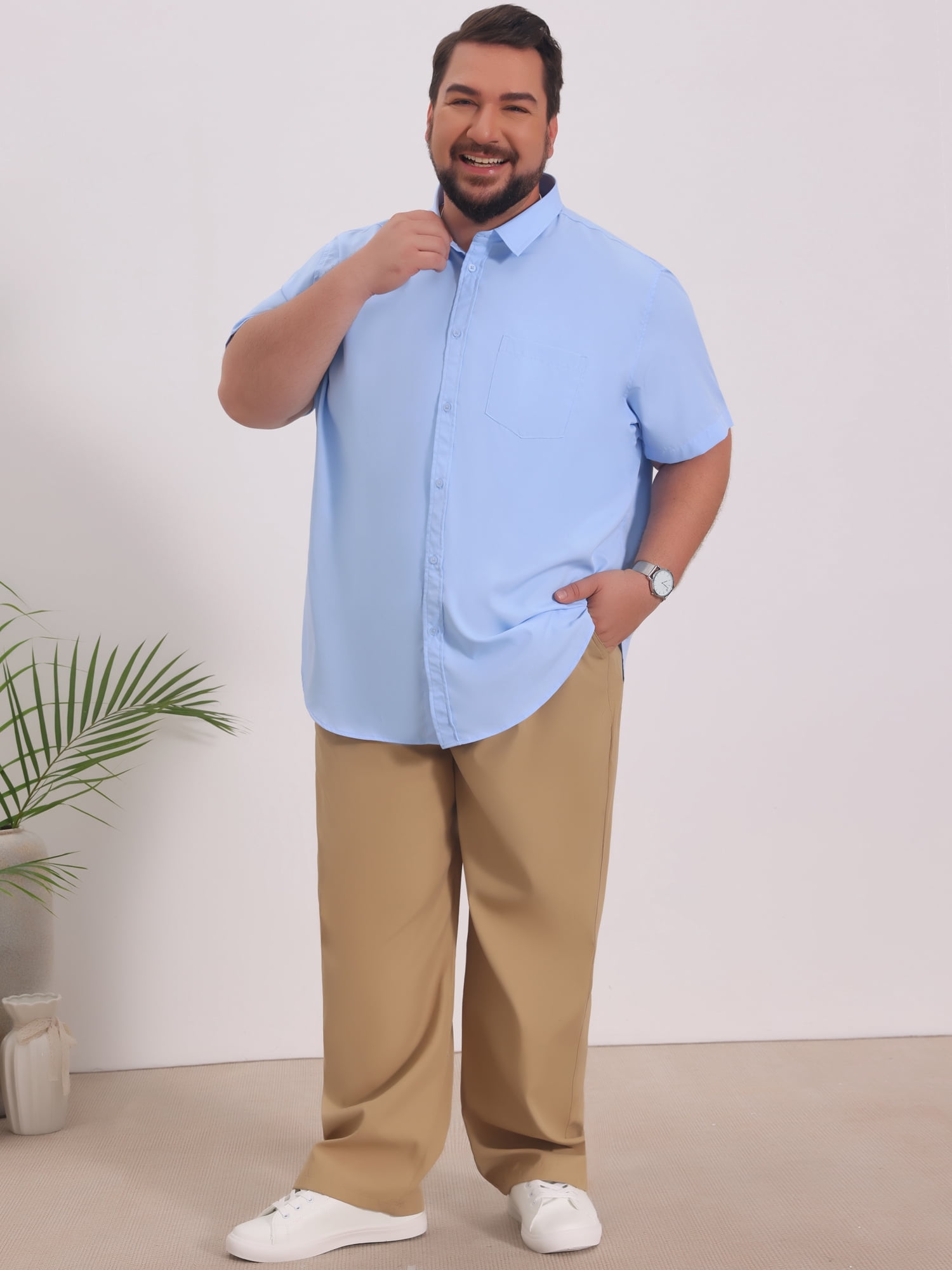 DARING DIVA Men's Big and Tall Business Dress Shirt with Chest Pocket 2XL Light Blue