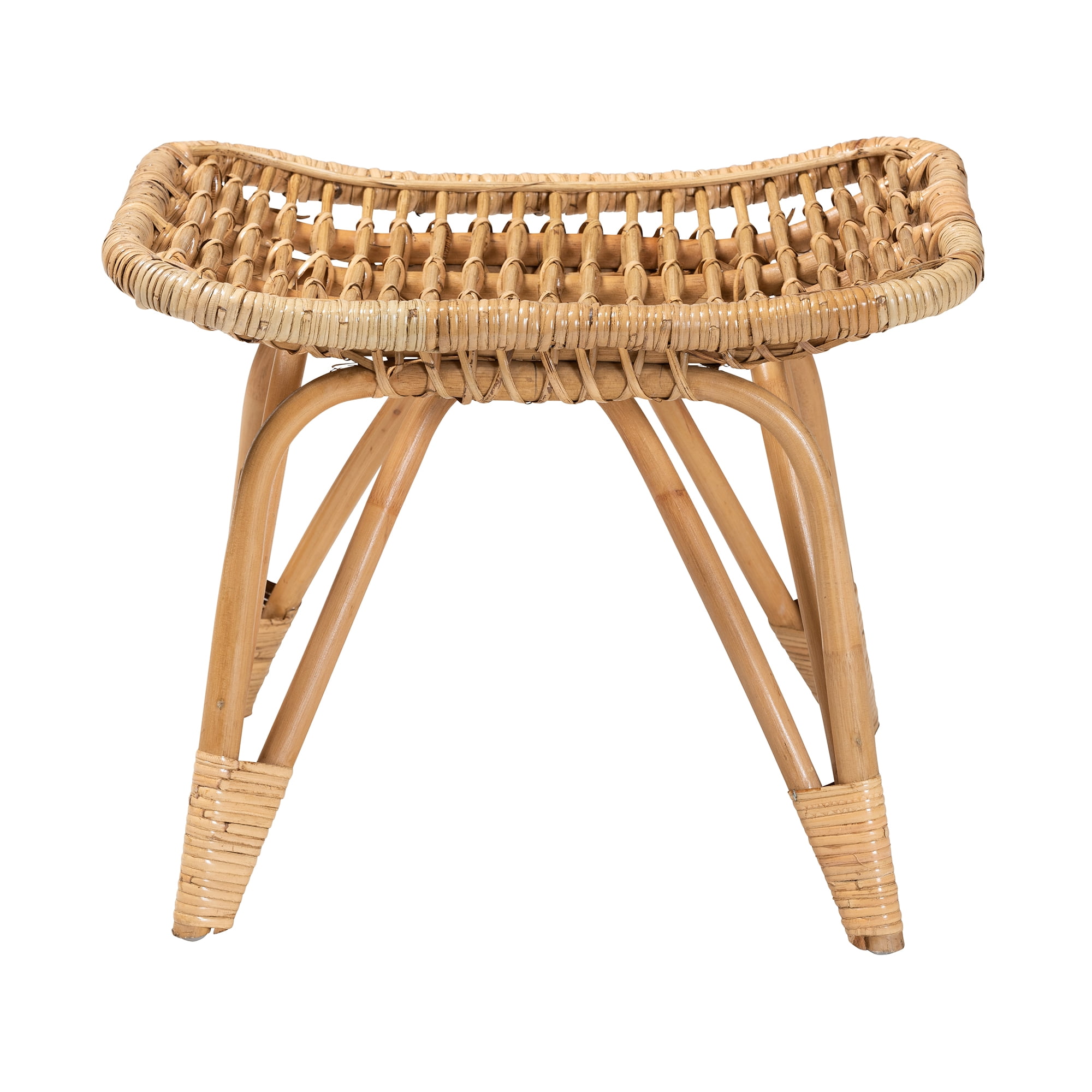bali & pari Earvin Rattan BOHO Footstool, Natural Brown