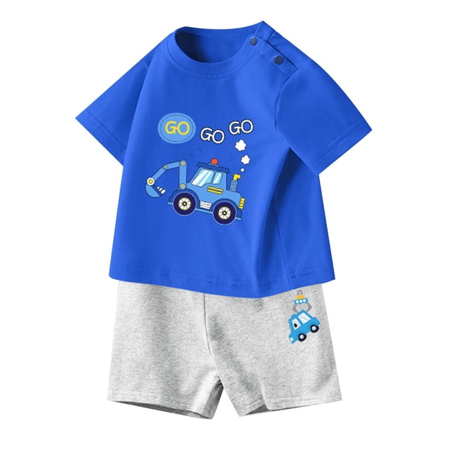 MIASHUI Ensemble d'Été Deux Pièces T-Shirts Graphiques à Manches Courtes et Shorts, Bleu, 2-3 Ans