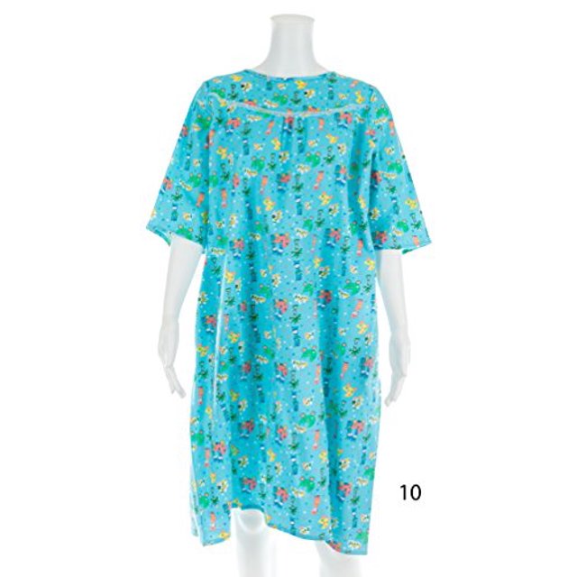 Women's Adaptive Flannel Backwrap Gown (Large, Fun Prints with Blue Background - 10)