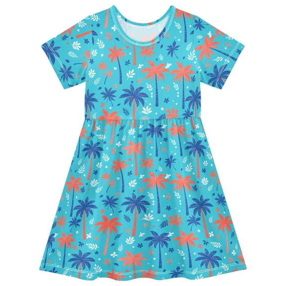 joogoo Summer Palm Trees Girls' Short Sleeve Dress Kids Dresses 5-6T