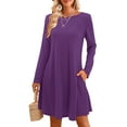 thumbnail image 3 of Fancyglim Women's Long Sleeve Casual Dress Loose T-Shirt Dress with Pockets Purple M, 3 of 7