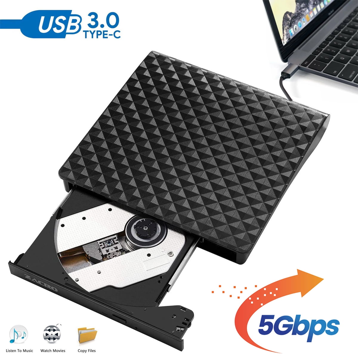 Ziweo  External DVD Drive USB 3.0 Type-C CD Burner Portable CD DVD +/-RW Drive  DVD Player 