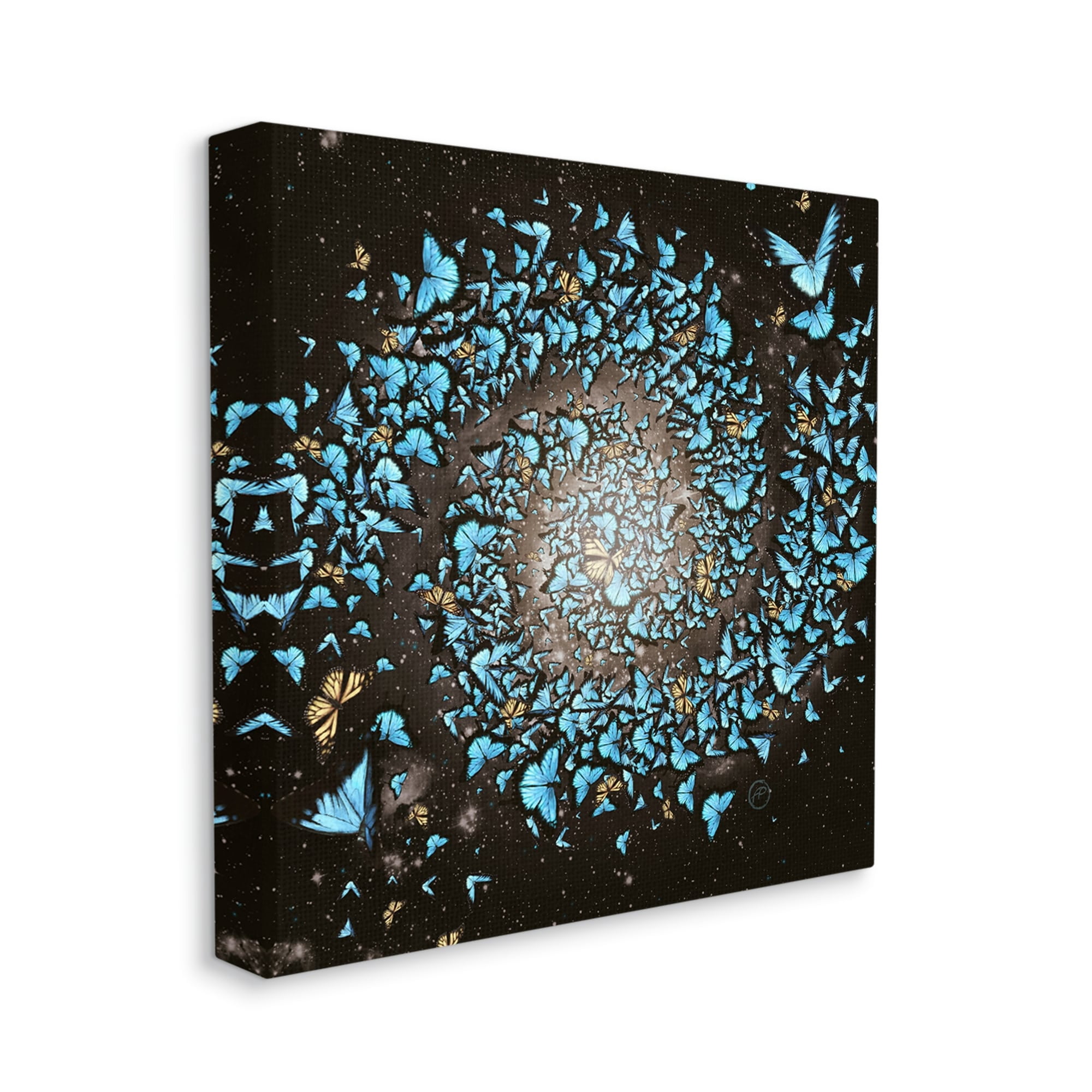 Stupell Industries Wild Butterflies Flying Vivid Blue Spiral Shape Canvas Wall Art, 17 x 17, Design by Paula Belle Flores