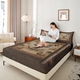 thumbnail image 4 of Homewish Tribal Western Deer Twin Sheet Sets, Rustic Farmhouse Twin Fitted Sheet, Brown Lodge Cabin Flat Sheet, Breathable Home Decor, 3-Piece, 4 of 7