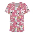 thumbnail image 4 of LSLJS Blouse d'Uniforme de Travail à Manches Courtes Col en V avec Poches, Imprimé Œuf et Lapin de Pâques pour Femmes, 4 of 5